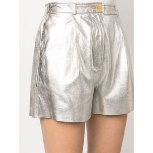 Forte Forte Leather Shorts Metallic Silver Womens Size 0 High Waisted